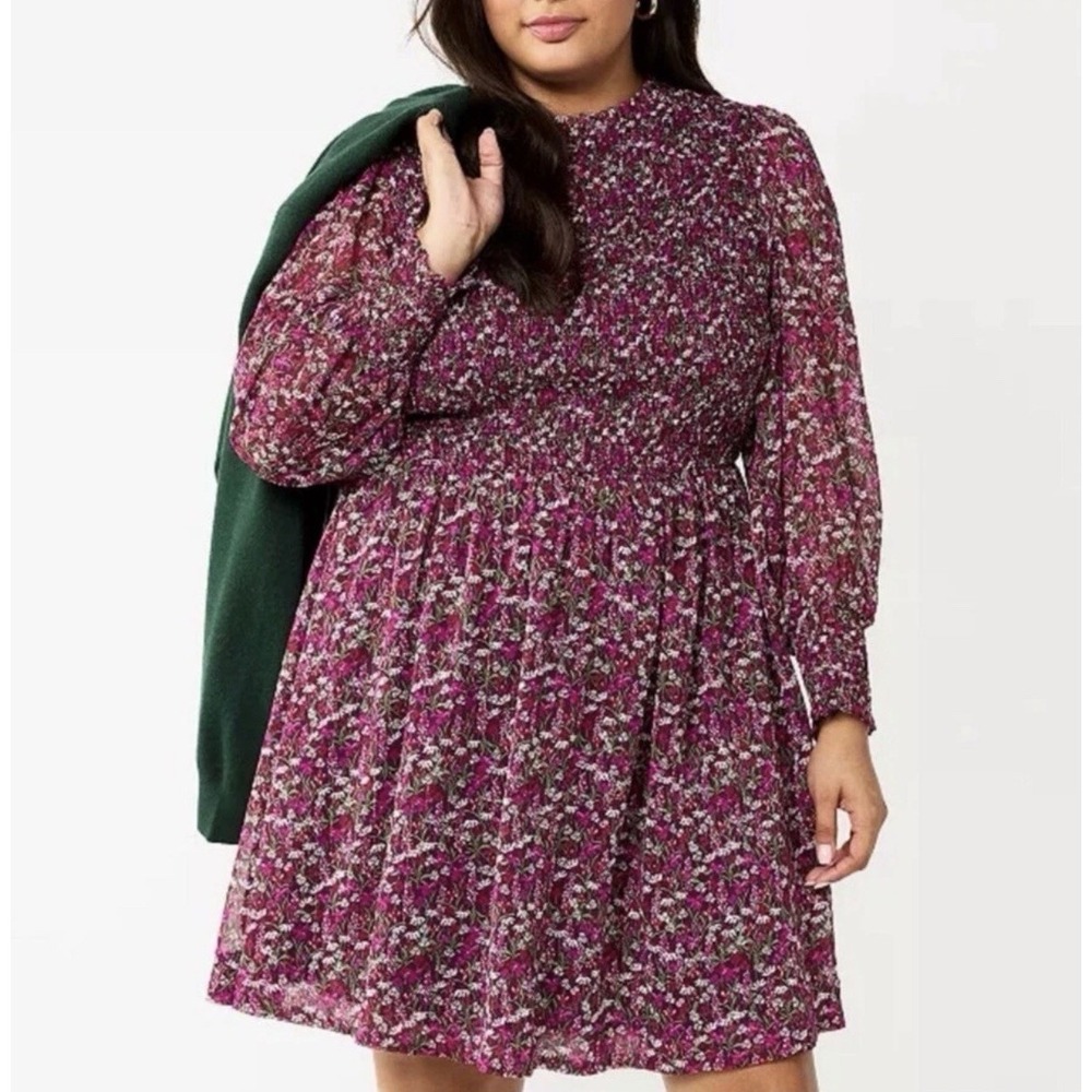 Draper James RSVP Floral Dress 1X Smocked Pockets Sparkle Lined Feminine Cottage